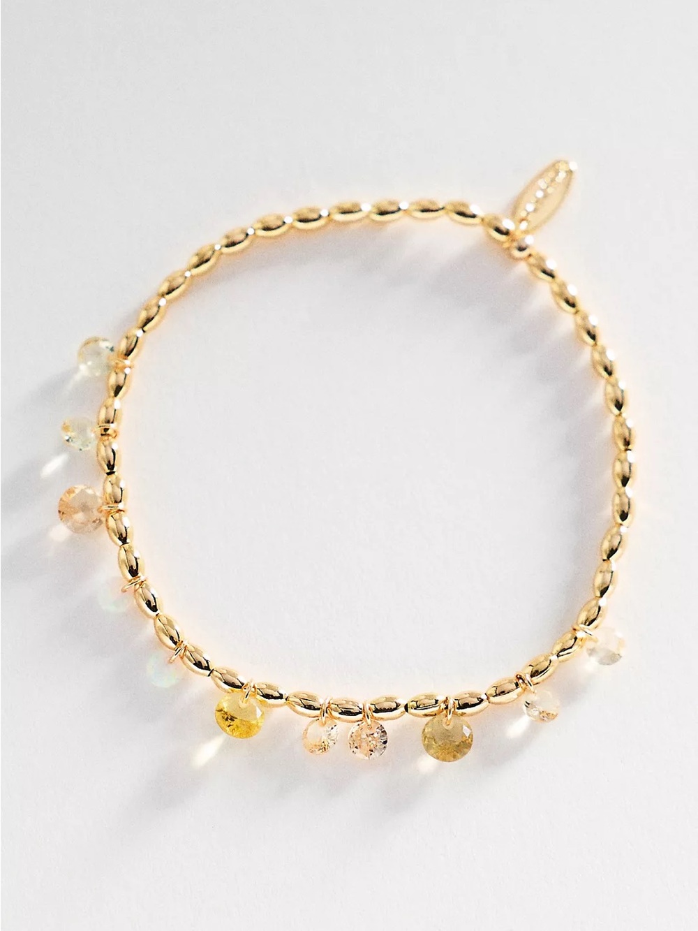 Anthropologie 14K Gold Plated Brown Nude Clear Crystal Stretchy Jewel Bracelet